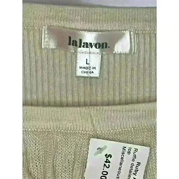 Lalavon Women's Ivory Ruffle Detail Square Neck Sweater Top Size L - Picture 8 of 12